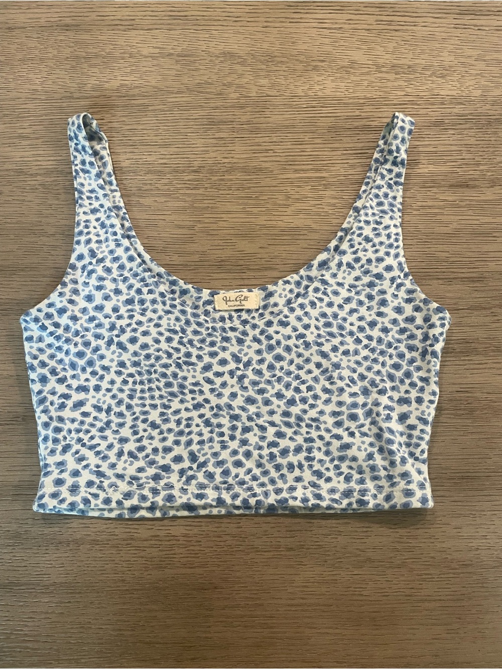 Brandy Melville White Crop Tank with Blue Spot Print